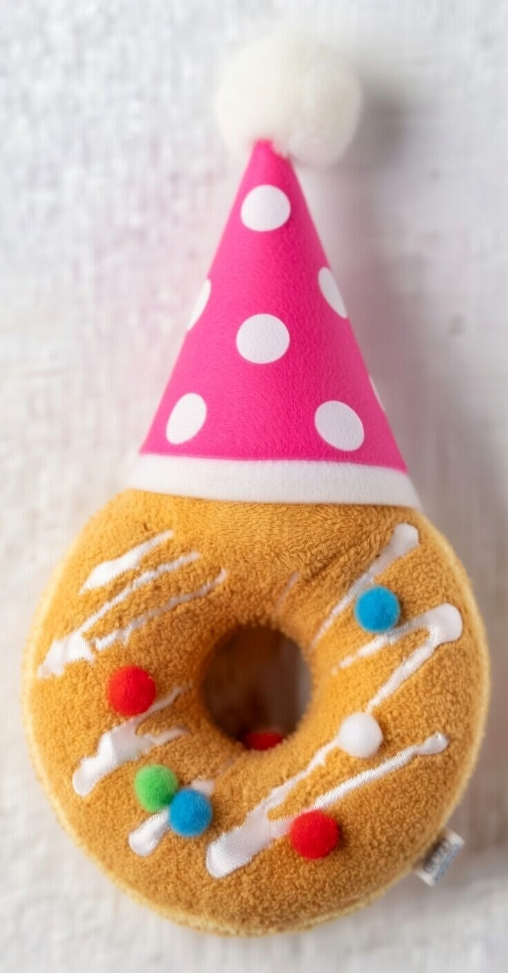 Just Birthdays Dog Toy Plush Donut Hat